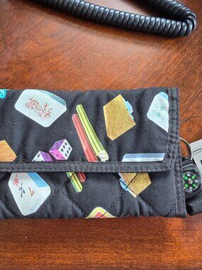 Mah Jongg Madness Quilted Tri-Fold Wallet with Compass Keychain - Brand New
